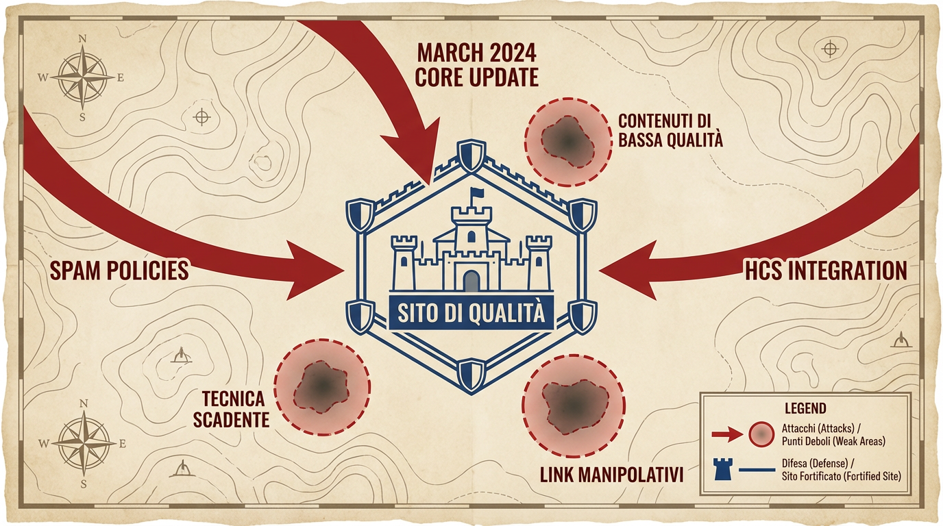 Mappa strategica che mostra gli aggiornamenti di Google come attacchi contro siti di bassa qualità