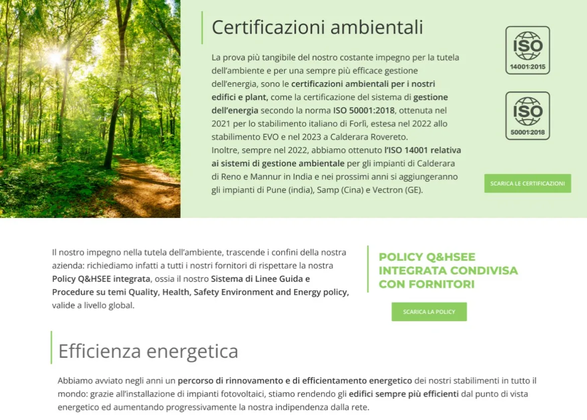 Una pagina del sito corporate Bonfiglioli