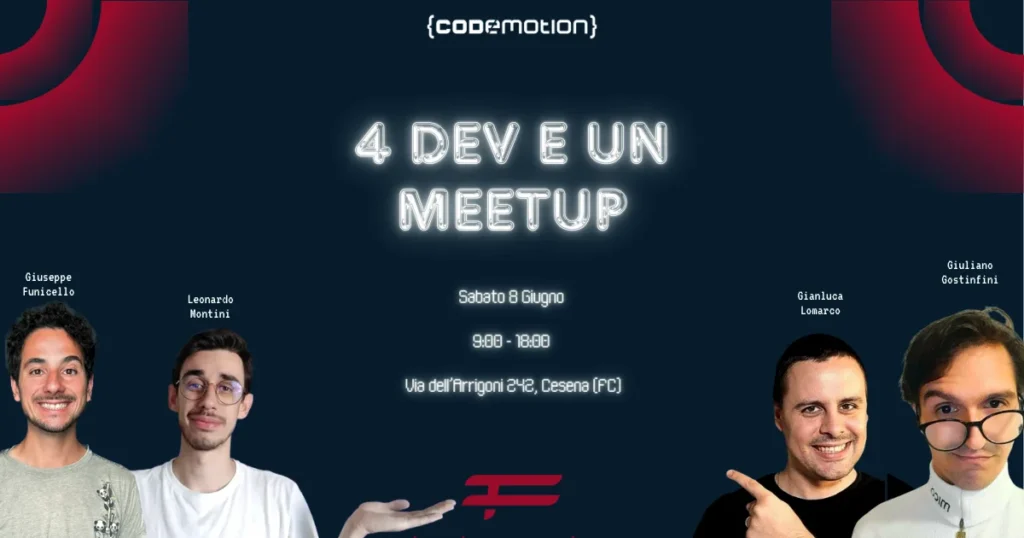 Locandina del meetup 4 Dev e un Meetup